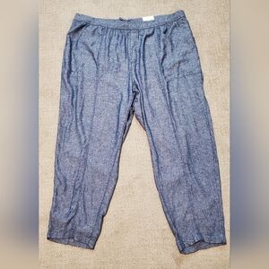 Linen Blend Women's Heathered Blue Cropped Pants